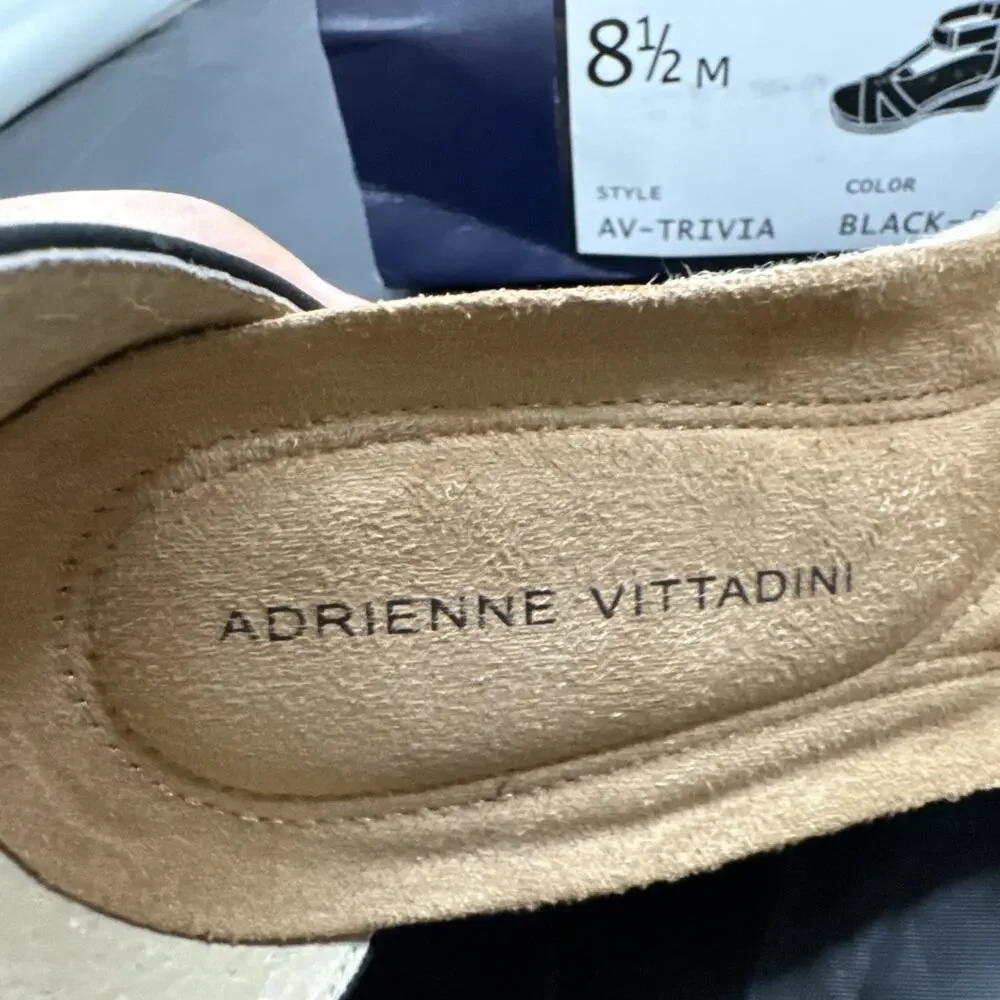 ADRIENNE VITTADINI TRIVIA Wedge Sandals Black Ankle Strap Women's Size 8.5 New